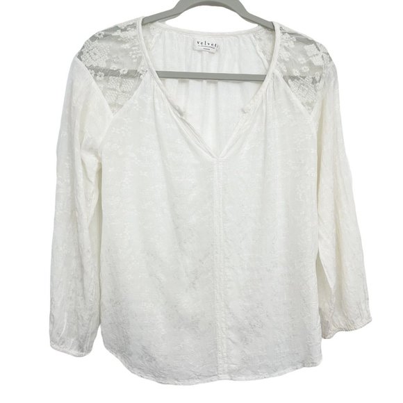 Velvet by Graham & Spencer Tops - Velvet by Graham & Spencer Lace Trim Blouse